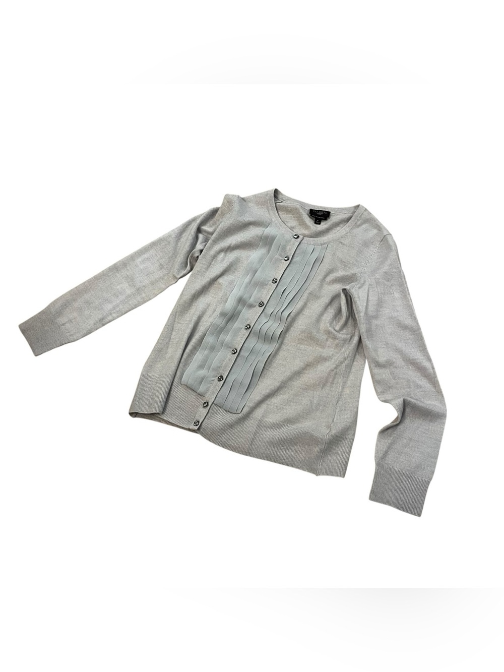 Light blue - gray Talbots Italian merino wool silk trim cardigan sweater nwot s